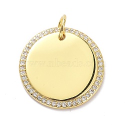 Brass Micro Pave Clear Cubic Zirconia Pendants, with Jump Ring, Stamping Blank Tag, Long-Lasting Plated, Flat Round, Real 18K Gold Plated, 20x2mm, Jump Ring: 6x1mm, 4mm Inner Diameter(X-ZIRC-L091-072G)