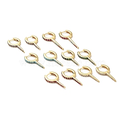 Cubic Zirconia Spike Horn Hoop Earrings, Gold Plated Brass Jewelry for Women, Cadmium Free & Lead Free, Mixed Color, 29x15.5x3mm, Pin: 1mm(EJEW-G295-18G)