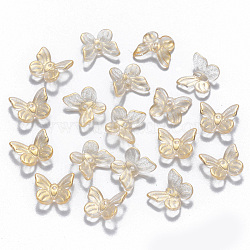 Transparent Spray Painted Glass Charms, with Glitter Powder, Butterfly, Clear, 9.5x11x3mm, Hole: 0.8mm(GLAA-T016-21C)