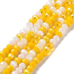 Glass Beads Strands, Faceted, Rondelle, Gold, 6x5mm, Hole: 1mm, about 85~88pcs/strand, 16.1~16.5 inch(41~42cm)(EGLA-A034-M6mm-21)