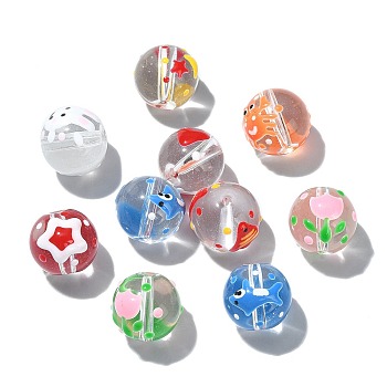 32Pcs 8 Styles Transparent Handmade Lampwork Beads, Round, Mixed Color, 12~17x11~16x15mm, Hole: 1.8mm,  4pcs/style