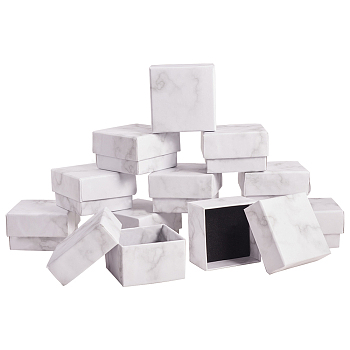 Paper Cardboard Jewelry Ring Boxes, Square, White, 5.2x5.2x3.3cm