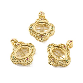 Rack Plating Brass Micro Pave Cubic Zirconia Locket Pendants, Cadmium Free & Lead Free, Long-Lasting Plated, Clover, Golden, 30x23x7mm, Hole: 3x2mm
