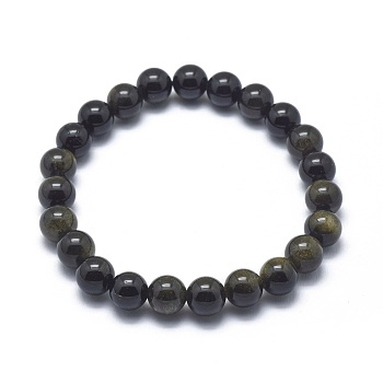 Natural Golden Sheen Obsidian Bead Stretch Bracelets, Round, 2 inch~2-3/8 inch(5~6cm), Bead: 5.8~6.8mm
