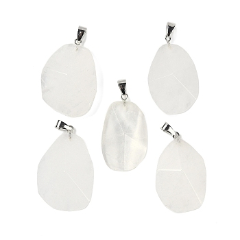 Natural Quartz Crystal Pendants, with Iron Snap on Bails, Faceted, Nuggets, 34.5~50x23.5~31x10.5~13mm, Hole: 7.8x3mm