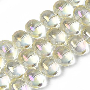 Electroplate Glass Beads Strand, AB Color, Oval, Light Yellow, 10.5~11.5x14x10mm, Hole: 1mm, about 57~59pcs/strand, 24.41 inch~ 25.20 inch(62~64cm)