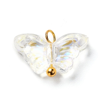 Electroplate Transparent Glass Pendants, AB Color Plated,  Mixed Style, with Brass Findings, Golden, Butterfly, Clear AB, 10x15x4mm, Hole: 1.8mm