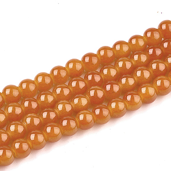 Baking Painted Imitation Jade Glass Round Bead Strands, Chocolate, 10~10.5mm, Hole: 1.5mm, about 85pcs/strand, 31.4 inch