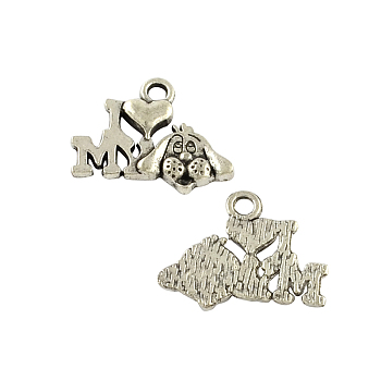 Tibetan Style Alloy Message Charms, Phrase I Love My Dog, Cadmium Free & Lead Free, Antique Silver, 14x18x2mm, Hole: 2mm