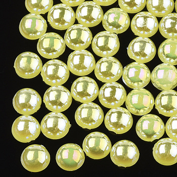 ABS Plastic Imitation Pearl Cabochons, AB Color Plated, Half Round, Yellow, 5x2.5mm, 10000pcs/bag