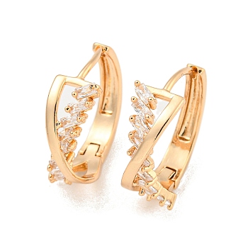 Brass Micro Pave Cubic Zirconia Hoop Earrings, Ring, Light Gold, 18x7mm
