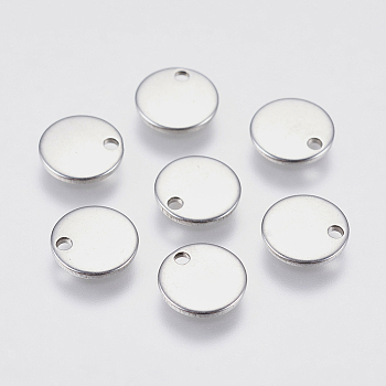 304 Stainless Steel Charms, Flat Round, Stamping Blank Tag, Stainless Steel Color, 8x0.8mm, Hole: 1mm