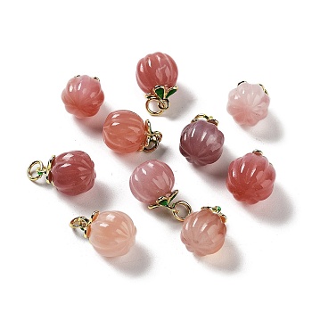 Natural Agate Pendants, Vegetables Charms with Jump Ring, Golden, Pumpkin, 15x11x11mm, Hole: 3.4mm