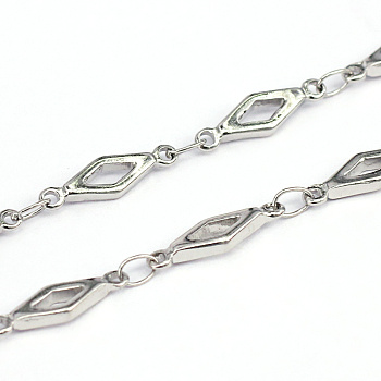 304 Stainless Steel Rhombus Bar Link Chains, Soldered, Stainless Steel Color, 12.8x4x1.5mm