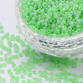 (Repacking Service Available) Glass Seed Beads, Ceylon, Round, Pale Green, 12/0, 2mm, Hole: 1mm, about 12g/bag
