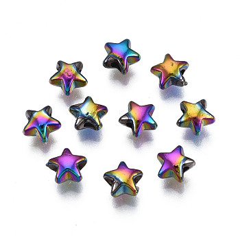 Rack Plating Rainbow Color Alloy Beads, Cadmium Free & Nickel Free & Lead Free, Star, 6x6x3.5mm, Hole: 1.5~1.6mm