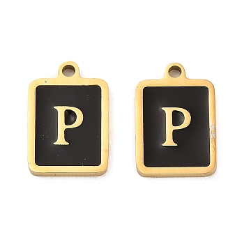 304 Stainless Steel Pendants, with Enamel, Rectangle with Letter Charm, Golden, Letter P, 17.5x12x1.5mm, Hole: 1.5mm