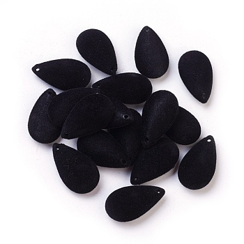 Flocky Acrylic Pendants, teardrop, Black, 28.5x16x7.5mm, Hole: 1.6mm