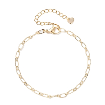 Brass Figaro Chains Bracelets for Women, with 304 Stainless Steel Findings, Real 18K Gold Plated, 7-1/4 inch(18.4cm)