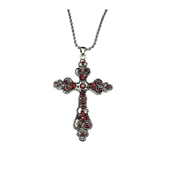 Cross Zinc Alloy Pendant Necklace, with Rhinestone, Siam, 27.56 inch(70cm)