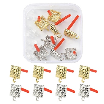 8Pcs 2 Colors Rack Plating Alloy Stud Earring Findings, with 925 Sterling Silver Pins & 20Pcs Plastic Ear Nuts, Platinum & Light Gold, Rectangle, 15.5x11x4mm, Hole: 2mm, Pin: 0.6mm, 4Pcs/color