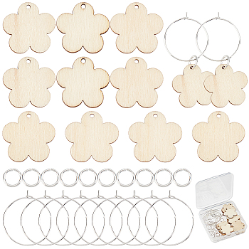 DIY Flower Wine Glass Charm Tags Making Kit, Including Brass 20Pcs Wine Glass Charm Rings & 30Pcs Jump Rings, 20Pcs Wood Pendants, Antique White, 70pcs/box