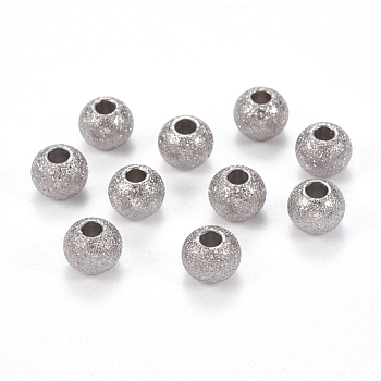 304 Stainless Steel Textured Beads, Round, Stainless Steel Color, 6x5mm, Hole: 2mm