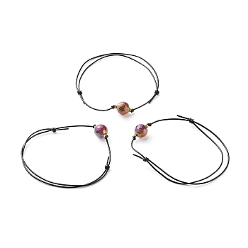 Energy Pearl Luster Plated Natural Agate Round Faceted Beads Bracelet, Adjustable Bracelet for Girl Women, Mixed Color, Inner Diameter: 2~4-1/8 inch(5.2~10.5cm)
