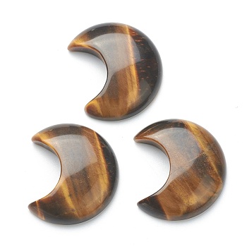 Natural Tiger Eye Cabochons, No Hole/Undrilled, for Wire Wrapped Pendant Making, Moon, 34~35x29~30x7.5~9mm