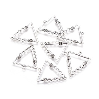 Tibetan Style Alloy Chandelier Component Links, Triangle, Antique Silver, 31x27x1mm, Hole: 1.2mm and 1.6mm