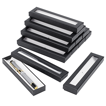 Rectangle Paper Single Pen Gift Box, Pen Storage Case with Visible Window, Black, 17.5x4.4x2.2cm