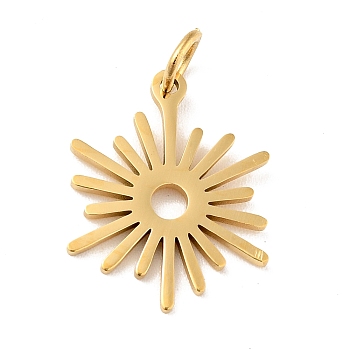 201 Stainless Steel Pendants, with Jump Ring, Sun, Golden, 17.5x13.5x1mm, Jump Ring: 5x0.8mm, 3.4mm Inner Diameter