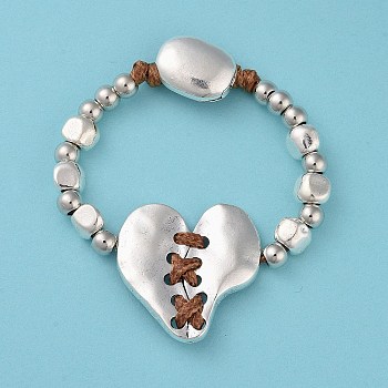 Alloy Splite Heart Beaded Bracelet, Silver, 6-7/8 inch(17.5cm)