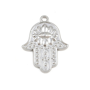 Religion 304 Stainless Steel Pendants, Hamsa Hand with Evil Eye Charms, Stainless Steel Color, 24x19x2.5mm, Hole: 1.6mm