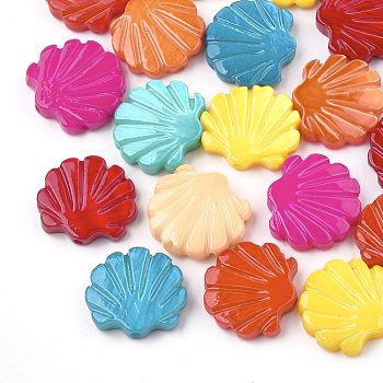 Natural Freshwater Shell Beads, Spray Painted, Scallop Shell Shape, Mixed Color, 11.5~12x12.5~13x2~3mm, Hole: 0.8mm