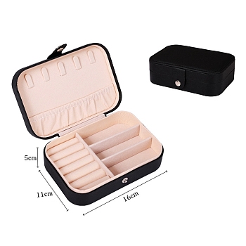 PU Leather Jewelry Storage Box, Portable Travel Jewelry Organizer Case for Earrings, Rings, Necklaces Storage, Rectangle, Black, 16x10x5cm