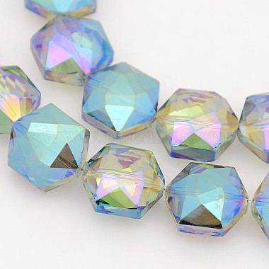Hexagon Electroplate Full Rainbow Plated Glass Beads Strands(EGLA-P015-F04)-2