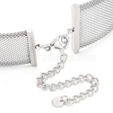 304 Stainless Steel Mesh Chain Choker Necklaces for Women(NJEW-U012-03P-03)-4