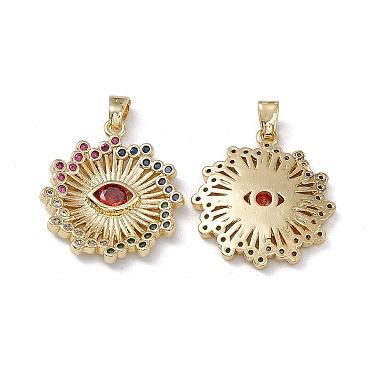 Real 18K Gold Plated Colorful Flower Brass+Cubic Zirconia Pendants