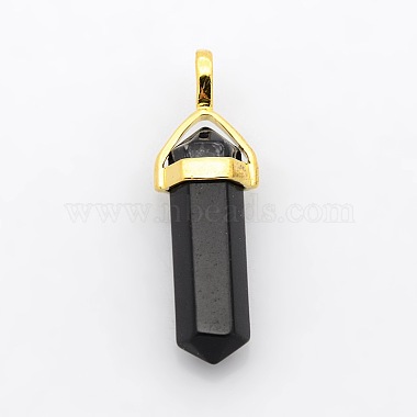 Natural Black Agate Bullet Double Terminated Pointed Pendants(G-P053-G33O)-2