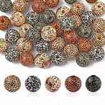 40Pcs 5 Colors Printed Schima Wood Beads, Leopard Print, Large Hole Beads, Round, Mixed Color, 15.5~16.5mm, Hole: 3.5~4.5mm, 8pcs/color(WOOD-FS0001-47)