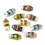Handmade Porcelain Beads, Hand Painted Ceramic Beads, Fish, Famille Rose Porcelain, Mixed Color, 11x22x7mm, Hole: 1.8mm(PORC-A031-07)