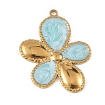 304 Stainless Steel Enamel Pendants, Flower Charms, Golden, Pale Turquoise, 37x29x2mm, Hole: 2mm(STAS-G395-01G-02)