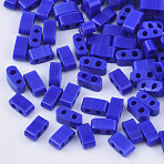 FGB 2-Hole Glass Seed Beads, Opaque Colours, Rectangle, Blue, 4.5~5.5x2x2~2.5mm, Hole: 0.5~0.8mm, about 250pcs/10g(X-SEED-S031-M-048)