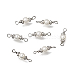 ABS Plastic Imitation Pearl Round Links Connector Charms, with Brass Loops, Rack Plating, Long-Lasting Plated, White, Platinum, 14x4mm, Hole: 1.4mm(KK-D110-02P)