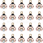 50Pcs Alloy Rhinestones Enamel Pendants, Cadmium Free & Lead Free, Ladybug, Light Gold, Pink, 15x11.5x7mm, Hole: 2mm(FIND-SC0010-82)