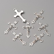 Zinc Tibetan Style Alloy Pendants, Crucifix Cross, Religion, Antique Silver, 37x22x2.5mm, Hole: 2mm(FIND-TAC0001-47AS)
