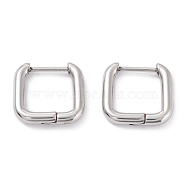 201 Stainless Steel Hoop Earrings, with 316 Surgical Stainless Steel Pin, Square, Stainless Steel Color, 14.5x15.5x3mm, Pin: 1mm(STAS-D451-37P)