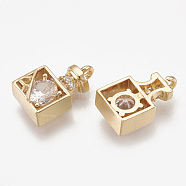 Brass Charms, Real 18K Gold Plated, with Cubic Zirconia, Perfume Bottle, Clear, 13x7.5x4.5mm, Hole: 1.2mm(X-KK-S348-044)