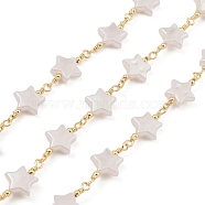 Brass Link Chains, with ABS Plastic Star Beaded, Unwelded, with Spool, Real 18K Gold Plated, 20~21x10x3.5mm(CHC-M025-24G)